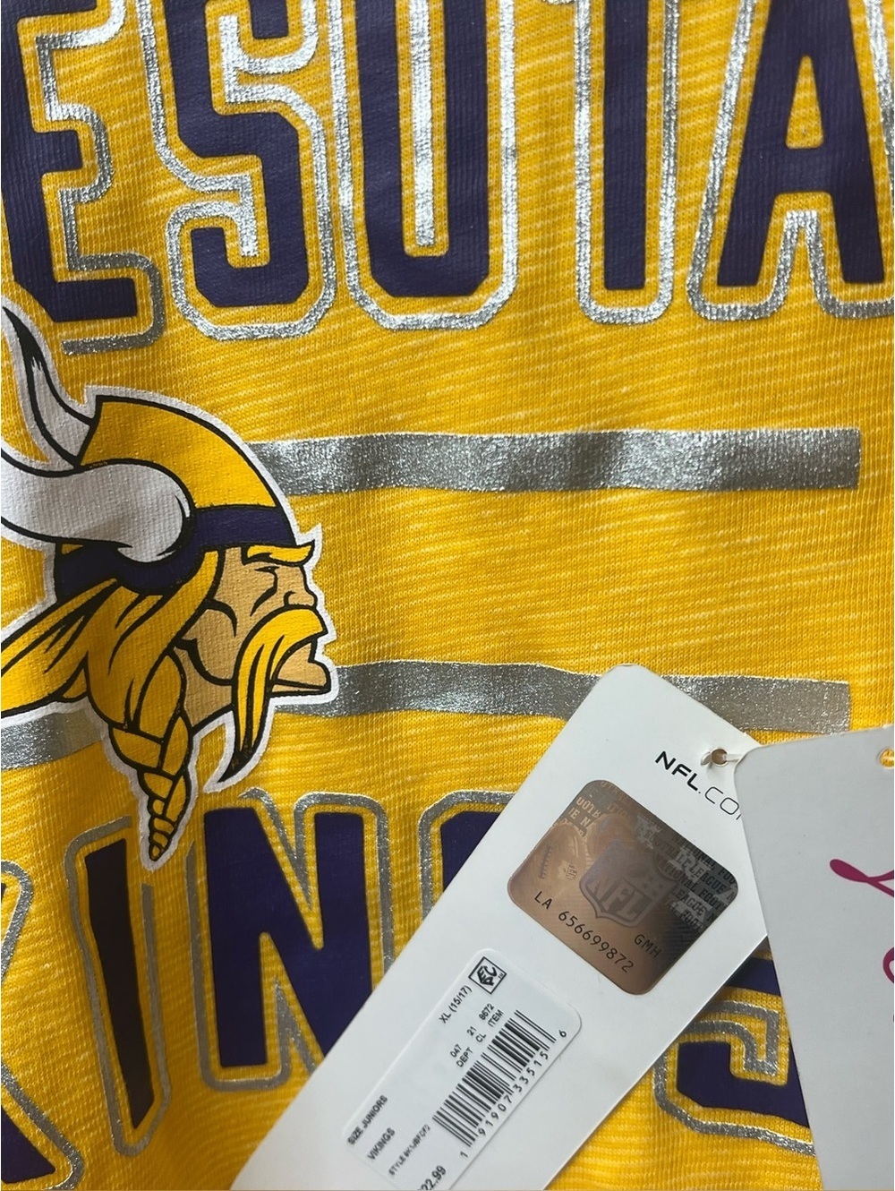 Minnesota Vikings NFL Shirt teen youth XL metallic raglan football team soft
